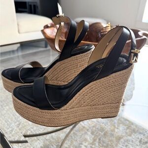 Michael Kors Black and Tan Wedge Sandals
